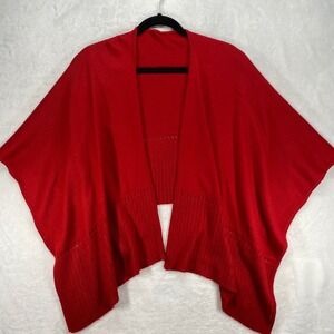 shouL Red Knit Poncho Open Front Cape Shawl Cover‎ Up Casual One Size